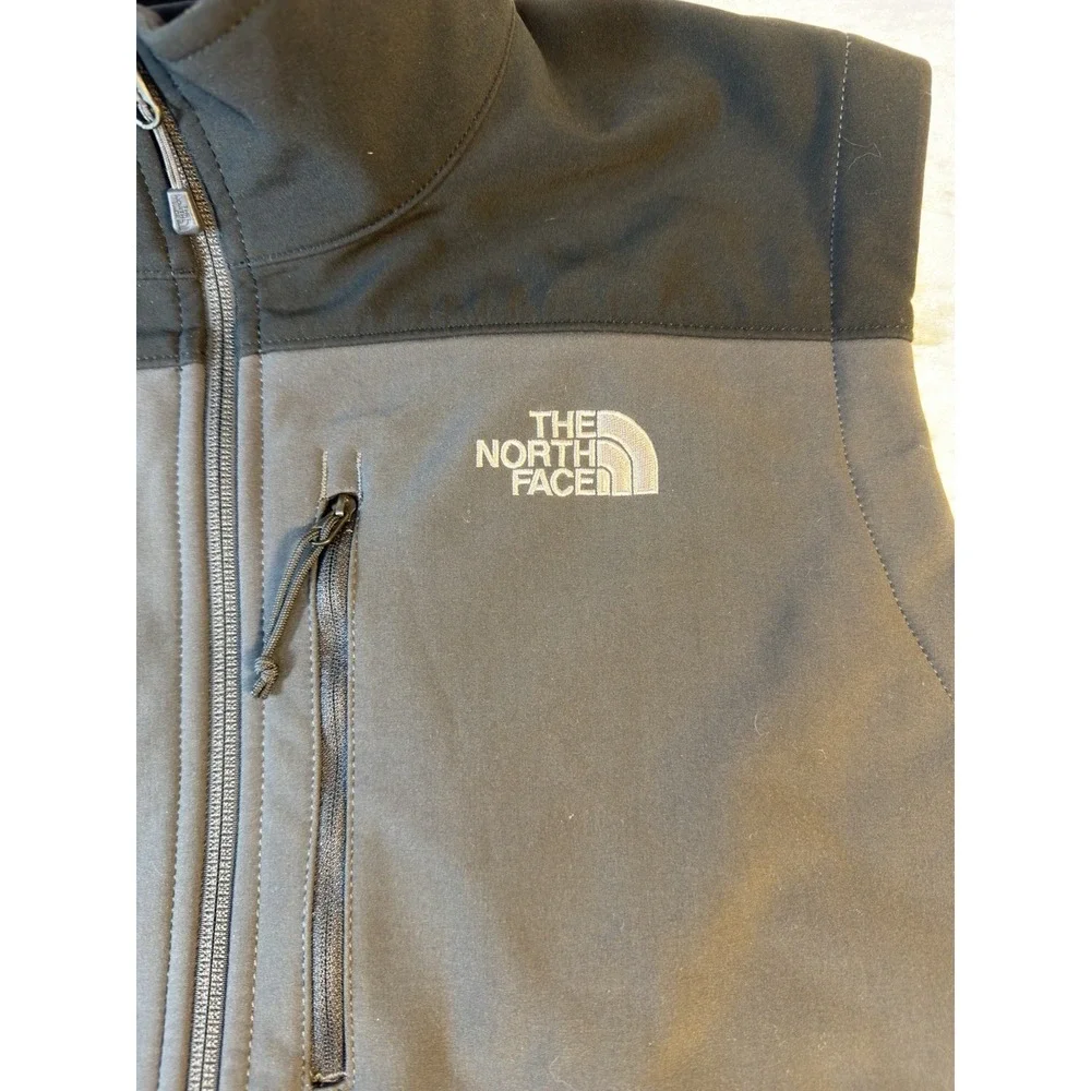 The North Face Vest Mens Large Black Gray Softshell Fleece Full Zip Outdoor